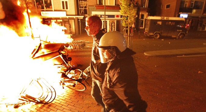 De politie trad in Schiedam vooral preventief op na de zware rellen in Haren.