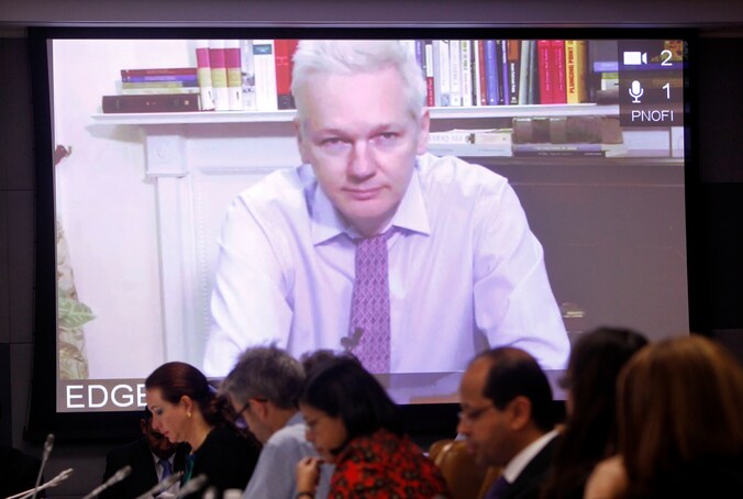 Assange sprak de VN toe vanuit de Ecuadoraanse ambassade.