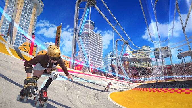 'Roller Champions' zoekt de 'Fortnite'-vibe op: een cartoonesk uiterlijk en geweld zonder bloed.