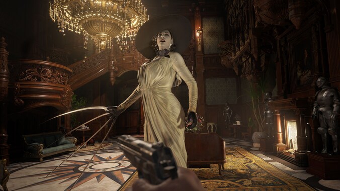 De populierlange dame Dimitrescu is een van de grotere griezels die je te lijf gaan in 'Resident Evil Village'.