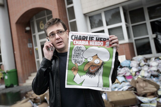 De redactie van Charlie Hebdo, in Parijs, was vorig jaar in november het doelwit van een aanslag na de publicatie van een karikatuur van de profeet.
