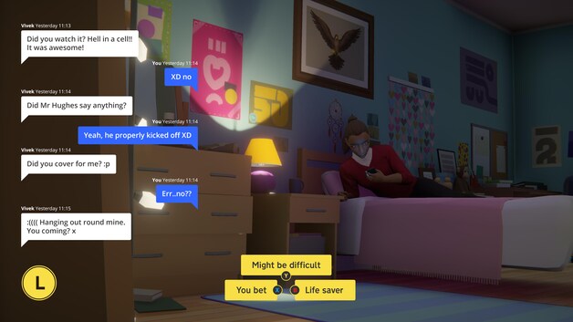 De dialogen verplaatsen zich soms ook naar de smartphone van de personages.