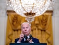 Amerikaans president Joe Biden tijdens zijn televisietoespraak gisteren in het Witte Huis. 