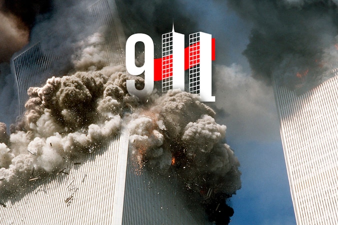 Bijna een uur na de crash, stort de zuidelijke WTC-toren in New York in.