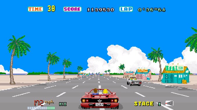 Heldere blauwe lucht, strandweggetje, palmbomen, rode Ferrari: het is dit beeld uit de allereerste level dat spelers zich nog het sterkste zullen herinneren van de nu 35 jaar oude klassieker 'Out Run'.