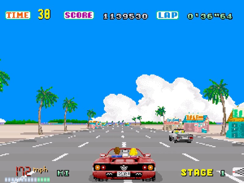 Heldere blauwe lucht, strandweggetje, palmbomen, rode Ferrari: het is dit beeld uit de allereerste level dat spelers zich nog het sterkste zullen herinneren van de nu 35 jaar oude klassieker 'Out Run'.