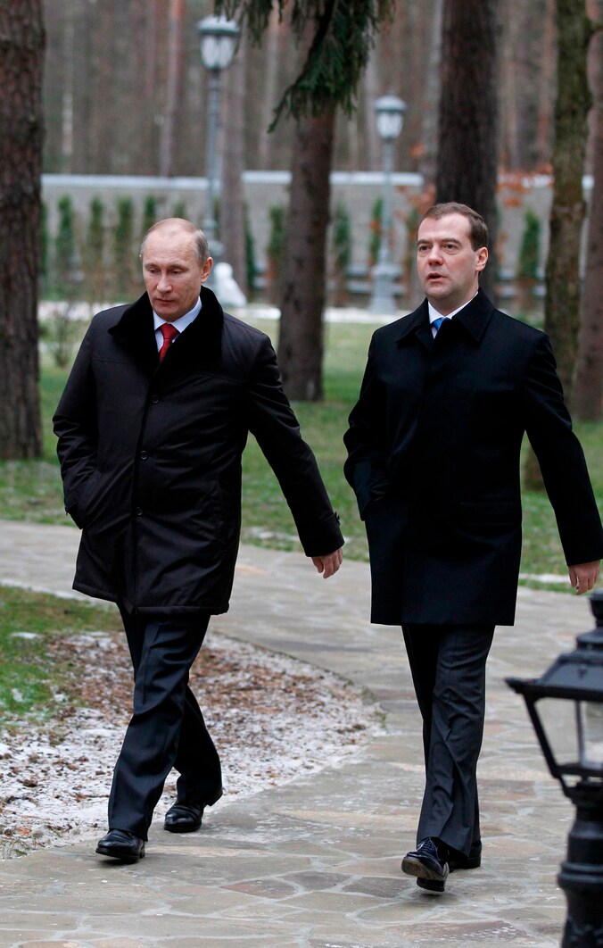 Vladimir Poetin en Dmitri Medvedev.