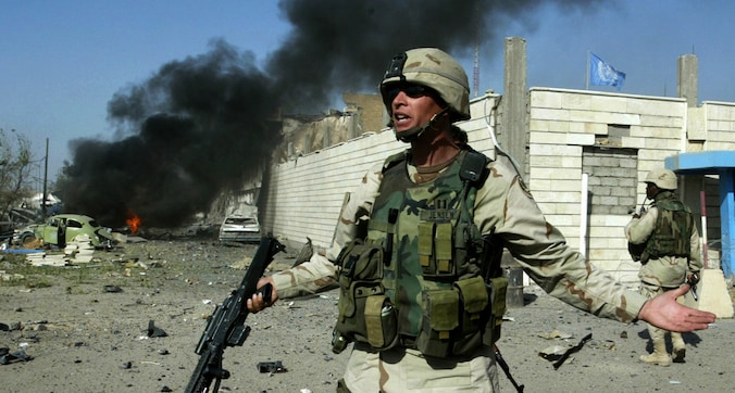 Amerikaanse militairen in Bagdad. (Archieffoto uit augustus 2003).