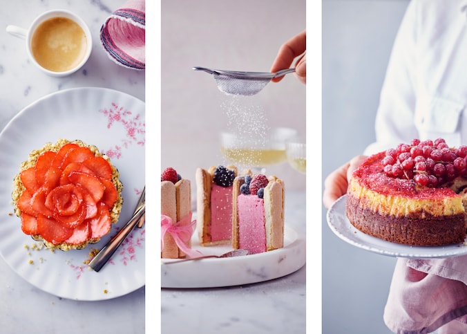  Kies voor een krokant aardbeientaartje, en frisse minicharlotte of een verrassende cheesecake. 