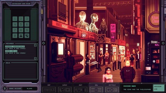 De licht-futuristische wereld van de game (ongeveer vijftien jaar in de toekomst) komt ondanks de eenvoudige pixelgraphics goed naar boven.