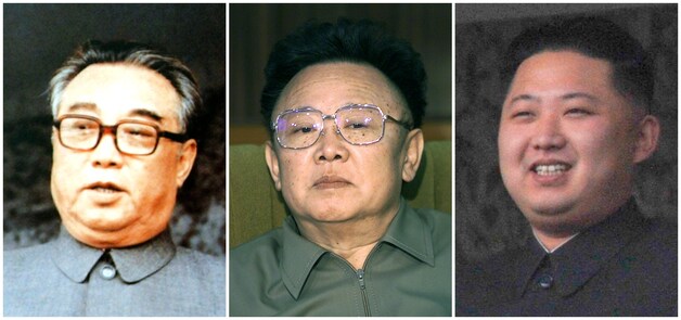 Een driegeslacht: Kim Il-sung, Kim Jong-il en Kim Jong-un.