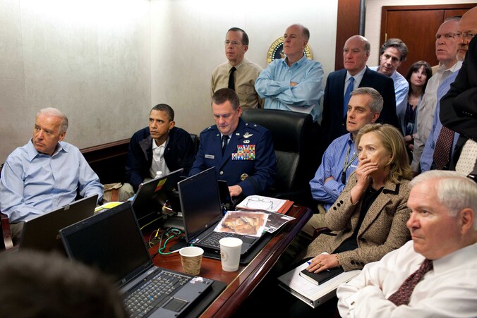 Het beeld dat de wereld rondging. President Obama die de raid vanuit het Witte Huis volgde.