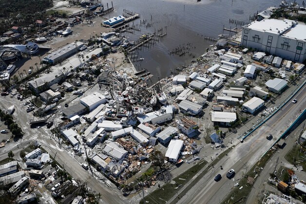 Schade in Fort Myers, vanuit de lucht gezien.
