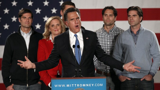 Josh, Ann, Matt, Mitt, Craig en Tagg Romney.