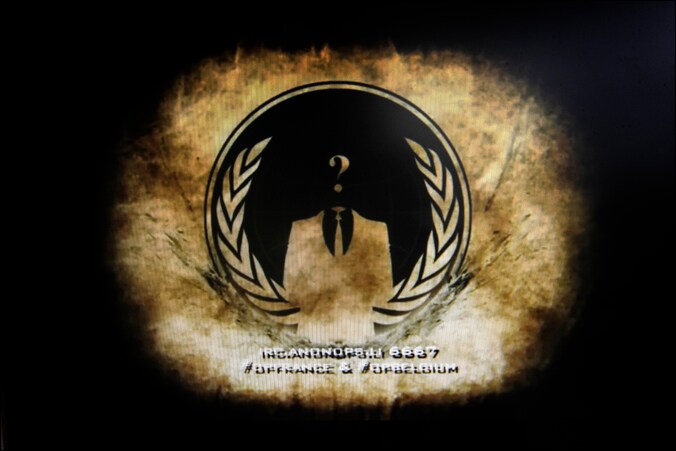 Het logo van hackerscollectief Anonymous.