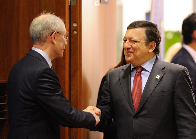 Voorzitter van de Europese Commissie José Manuel Barroso met Herman Van Rompuy.