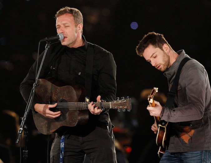 Coldplay-zanger Chris Martin (links) en bassist Guy Berryman.