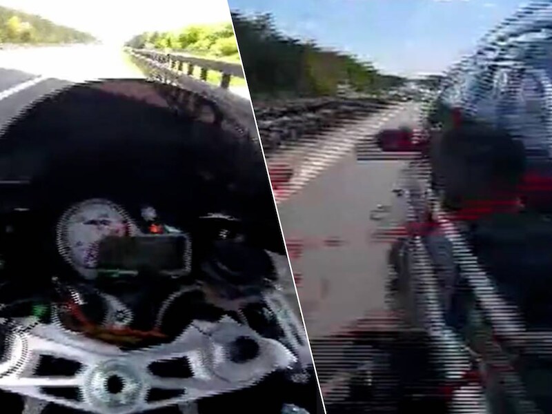Beelden tonen hoe motorrijder met snelheid van 299 km/uur tegen auto knalt