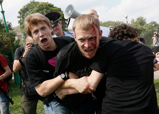 Demonstranten in Sint-Petersburg.