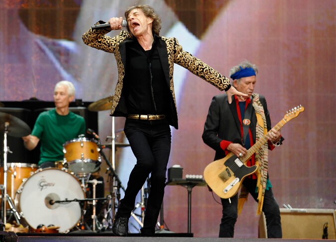 Charlie Watts, Mick Jagger en Keith Richards in Hyde Park op 6 juli.