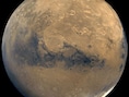 Een foto van de planeet Mars die samengesteld werd uit foto's van Viking Orbiter, een ruimtetuig van NASA.