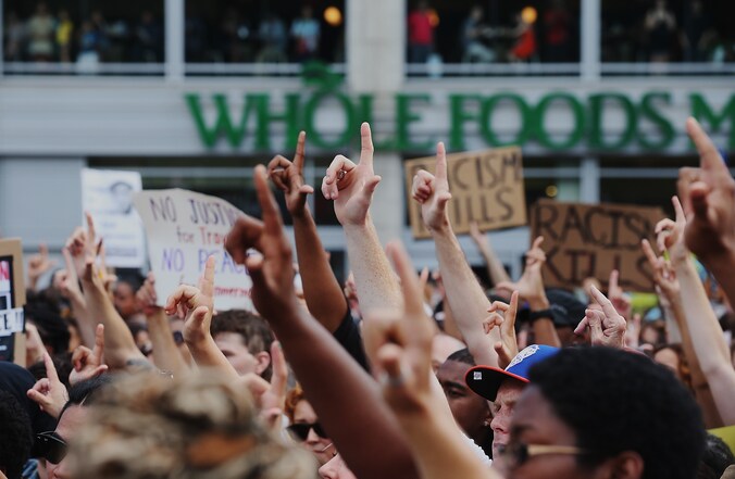 Protest in New York tegen de vrijspraak van Zimmerman.