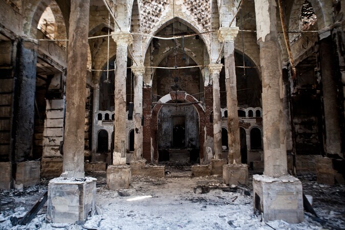 De Amir Tadros-kerk in al-Minya, die op 14 augustus in brand werd gestoken.