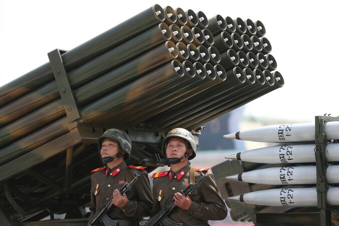 Noord-Koreaans soldaten tijdens een militaire parade.