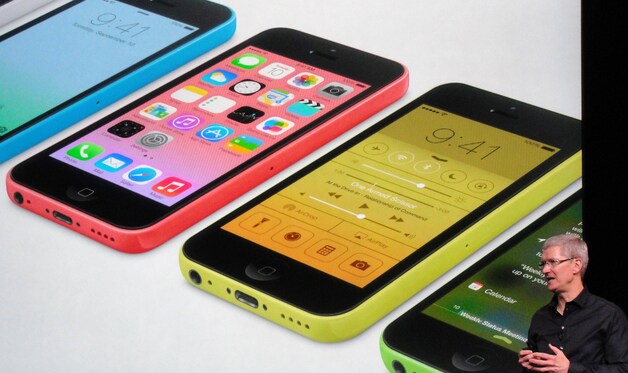 De iPhone 5c, tijdens de presentatie van Apple.
