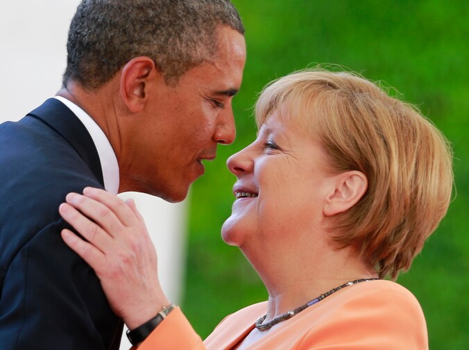 De Amerikaanse president Barack Obama en de Duitse bondskanselier Angela Merkel.
