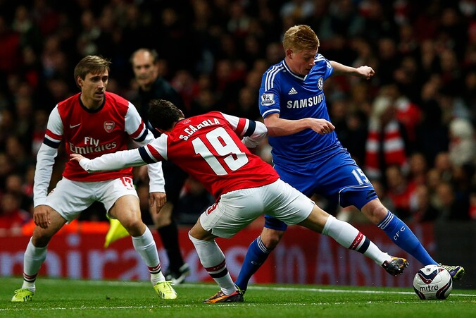 De Bruyne in actie tegen Arsenal.