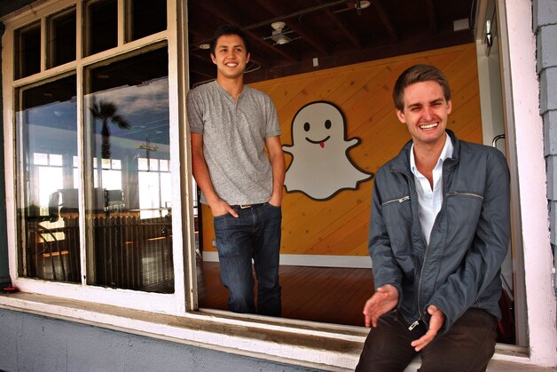 Snapchat-bedenkers Bobby Murphy en Evan Spiegel.