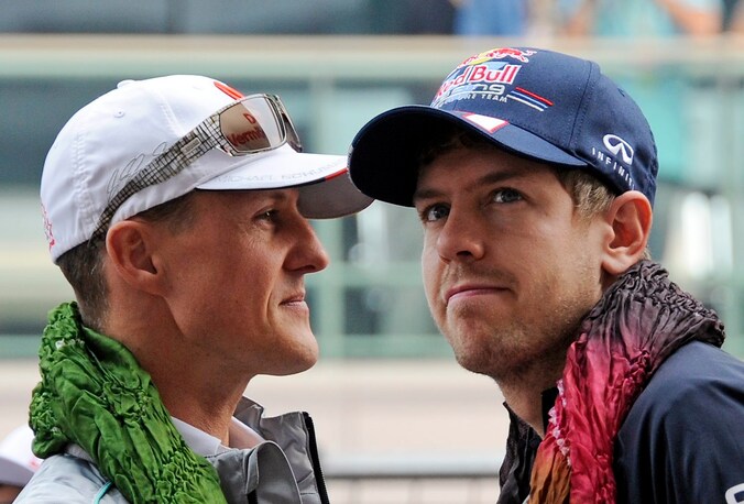 Sebastian Vettel, hier rechts van 'Schumi'.