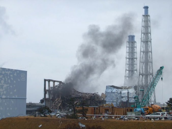 De reactor van Fukushima na de tsunami in 2011.