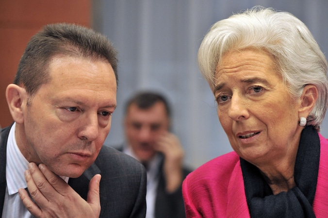 Yannis Stournaras en IMF-baas Christine Lagarde.