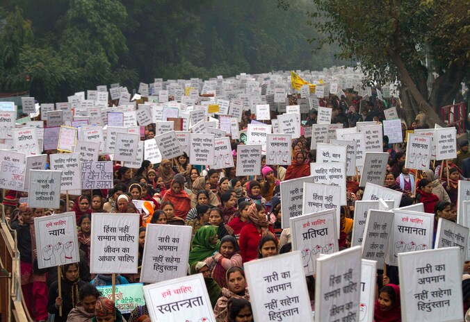 Indiase vrouwen betogen in New Delhi.