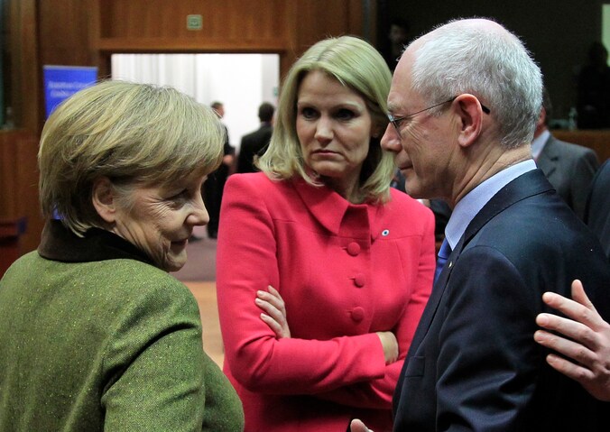 Angela Merkel met de Europees president Herman Van Rompuy.
