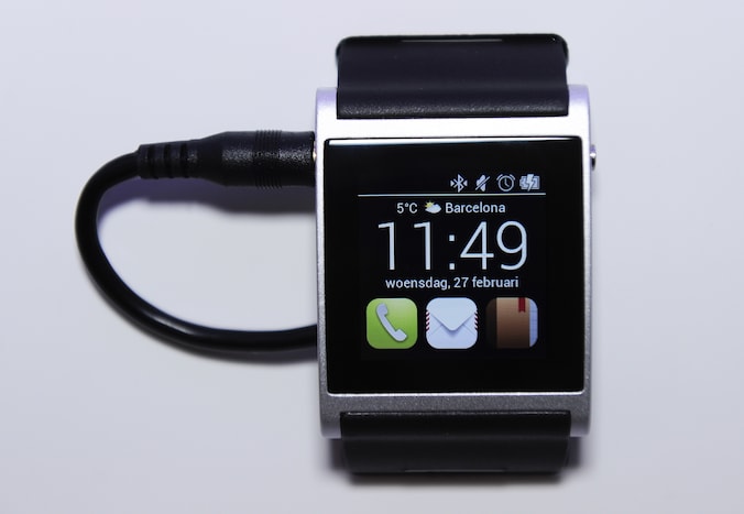 Een smartwatch op het Mobile World Congress in Barcelona.