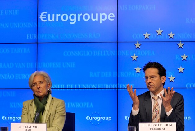 IMF-directrice Christine Lagarde met Jeroen Dijsselbloem, voorzitter van de eurogroep.