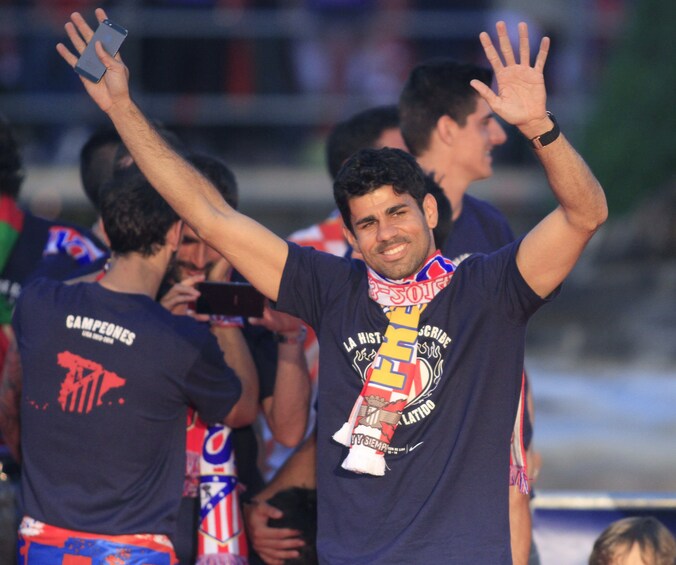 Diego Costa op het titelfeest van Atlético.