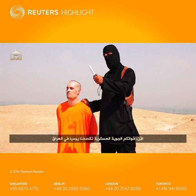 Beeld uit de video waarin de Amerikaanse journalist James Wright Foley wordt onthoofd.