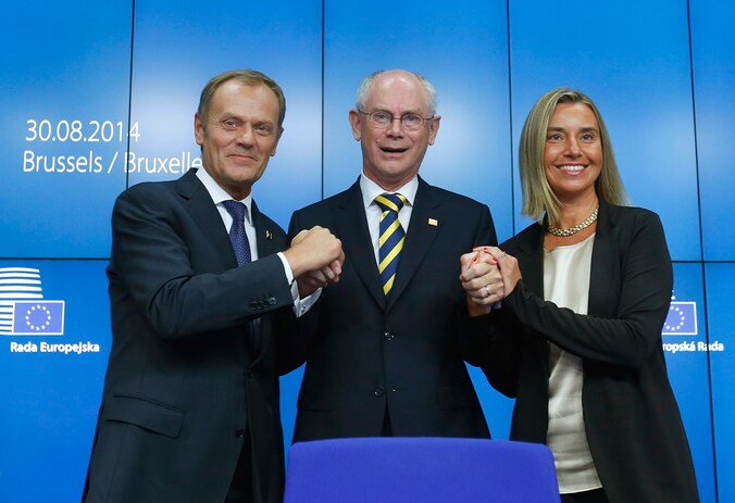 Donald Tusk, Herman Van Rompuy en Federica Mogherini.