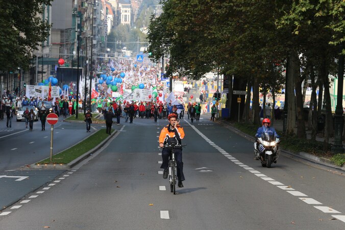 Betogers tijdens een manifestatie van de Federale Politie vorige week.
