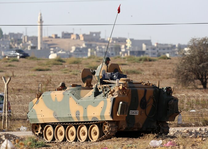 Turkse militairen in de buurt van de grens met Syrië.