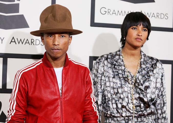Pharrell Williams en zijn hoed, de Mountain van Vivienne Westwood, eind januari bij de uitreiking van de Grammy's.
