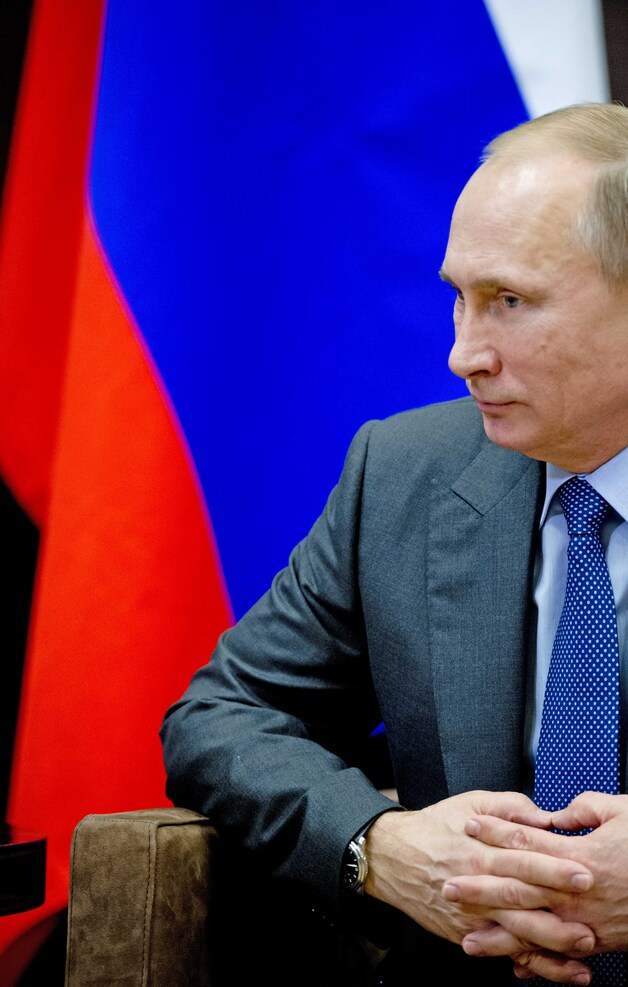 De Russische president Vladimir Poetin tijdens zijn ontmoeting met premier Mark Rutte.