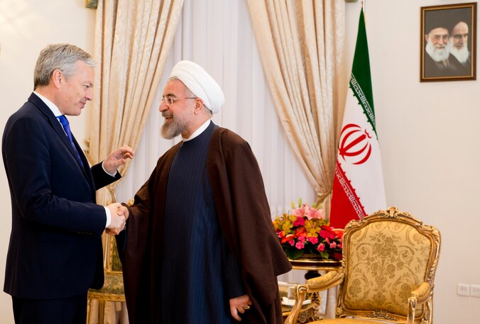 Minister van Buitenlandse Zaken Didier Reynders en de Iraanse president Rohani.