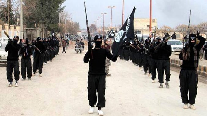 Deze ongedateerde foto van strijders van de 'Islamitische Staat in Irak en Groot-Syrië' in de Syrische stad Raqqa werd in januari op een militante website geplaatst.