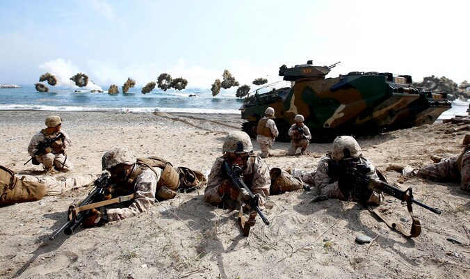 De VS en Zuid-Korea begonnen vorige week met een grote gezamenlijke militaire oefening bij en op de oostkust van het Aziatische land.