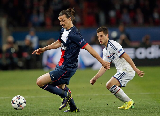 Zlatan en Hazard, eerder dit jaar in de Champions League.